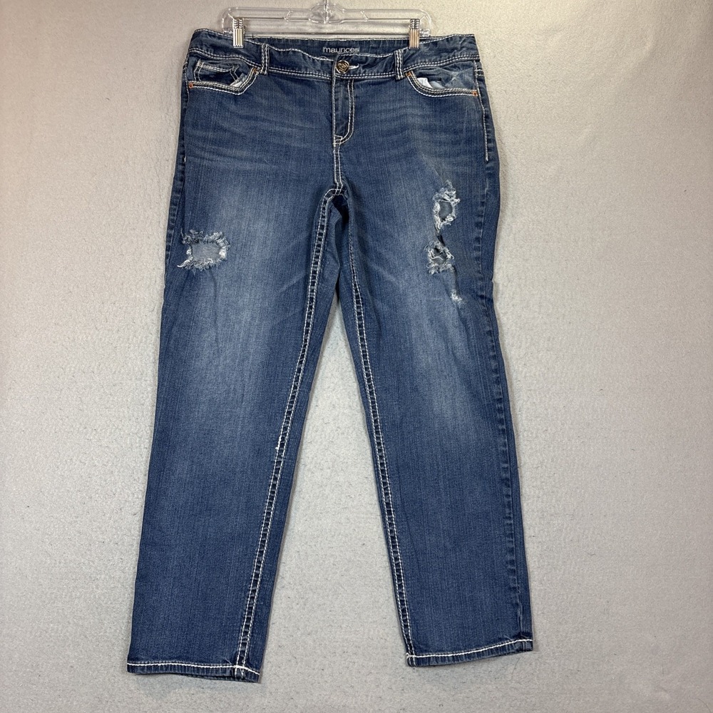 Maurices Jeans Womens 15/16 Blue Straight‎ Distressed Denim Western